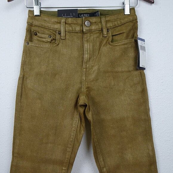 Ralph Lauren Skinny Ankle Jeans Women's Size 0 Gold Metallic High Rise Coated - Picture 3 of 12